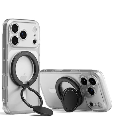 Ringke Dual Magnetic Smart Holder 3-Tier Foldable Stand, Double-Sided Magnetic Kickstand & Grip Holder – Black