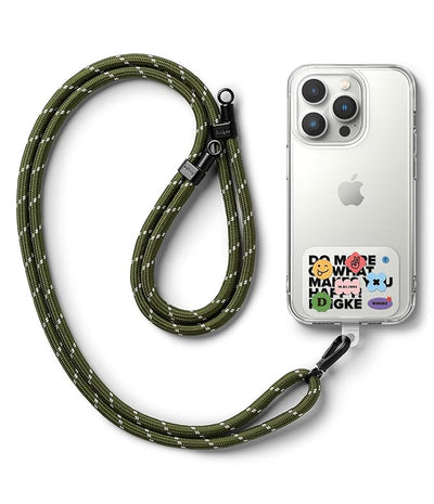 Ringke Holder Link Strap with Graphic Design TPU Tag | Lettering Patch - Khaki & White