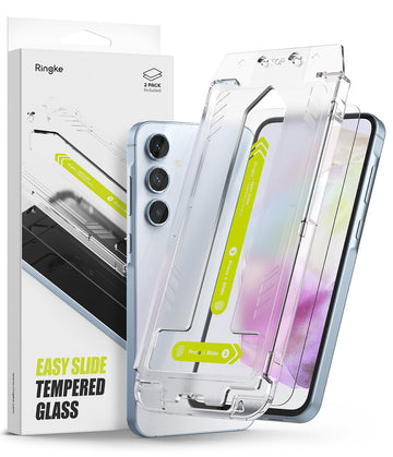 Galaxy A35 Tempered Glass Screen Protector Guard | Easy Slide Transparent - 2 Pack (with Installation Tool)