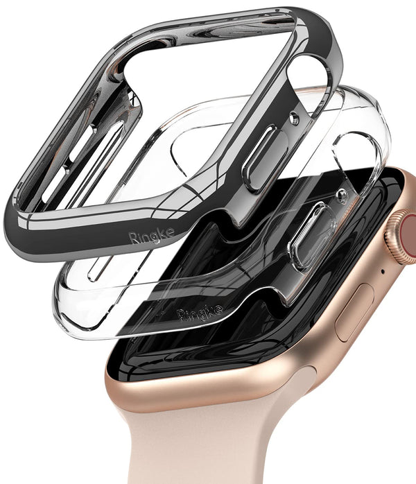 Slim Case Compatible with Apple Watch Series 6 / 5 / 4 / SE 44mm - Clear & Dark Chrome (2 Pack)