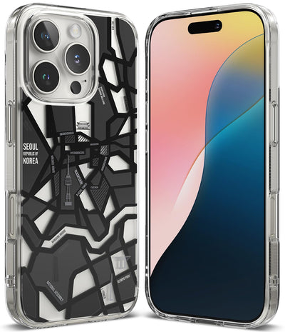 (Refurbished) iPhone 16 Pro Max Back Cover Case Fusion Design | Seoul Map - Black