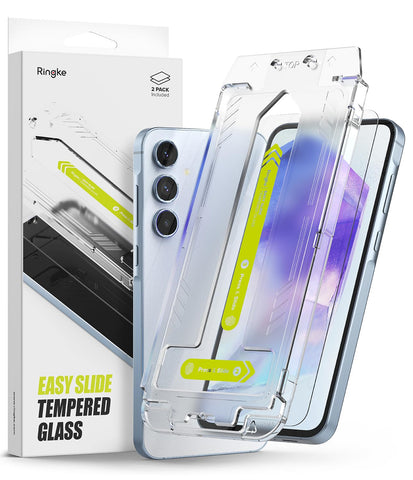 Galaxy A55 Tempered Glass Screen Protector Guard | Easy Slide Transparent - 2 Pack (with Installation Tool)