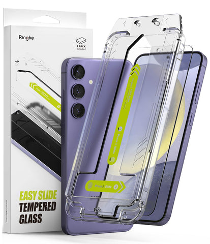 Galaxy S24 Tempered Glass Screen Protector Guard | Easy Slide Transparent - 2 Pack (with Installation Tool)