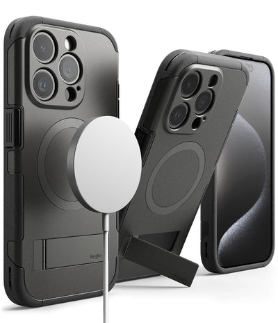 (Refurbished) Ringke iPhone 15 Pro Max Back Cover Case, with Adjustable Angle Stand Alles - Gun Metal