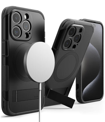 (Refurbished) iPhone 15 Pro Back Cover case | Magnetic Alles Stand - Black