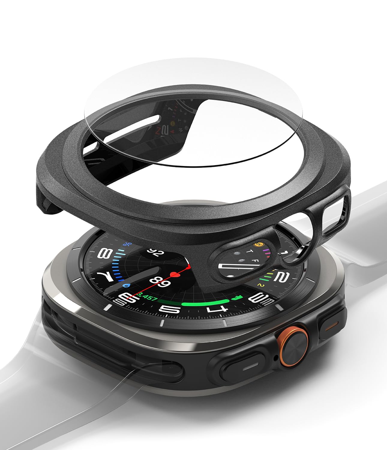 Samsung Galaxy Watch Ultra 47mm Slim Case With  Screen Protector Tempered Glass - Titanium Black