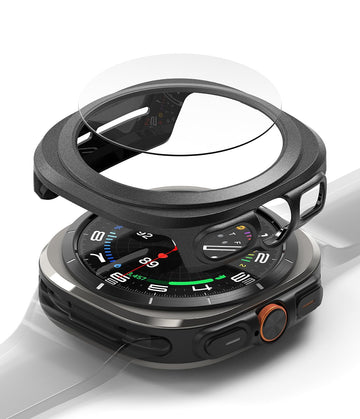 Samsung Galaxy Watch Ultra 47mm Slim Case With  Screen Protector Tempered Glass - Titanium Black