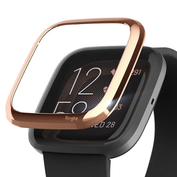 Ringke Full Stainless Steel Frame Bezel Styling Case Designed for Fitbit Versa 2 - Glossy Pink Gold