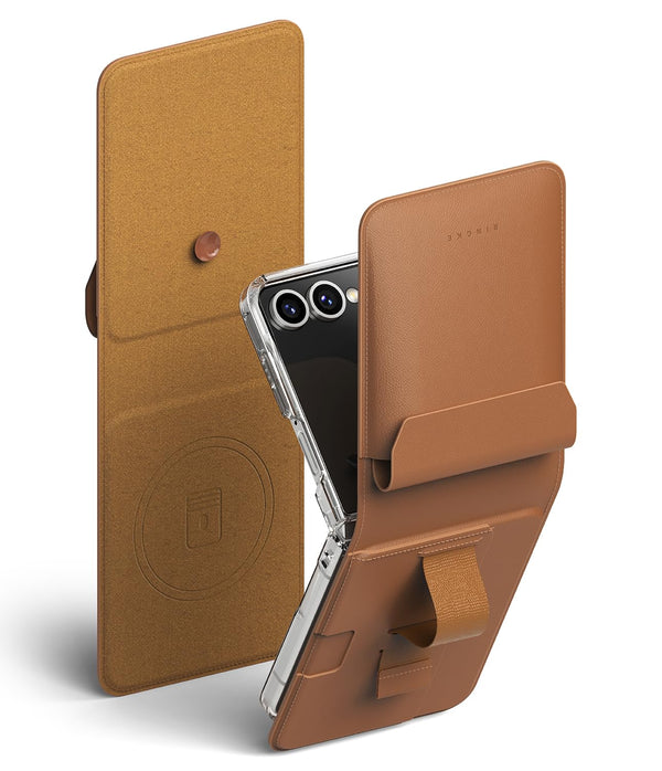 Samsung Galaxy Z Flip 7 Back Cover  Case | Folio Grip Wallet Magnetic- Brown