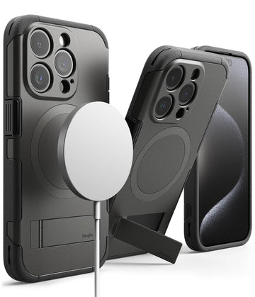 iPhone 15 Pro Back Cover case | Magnetic Alles Stand - Gun Metal