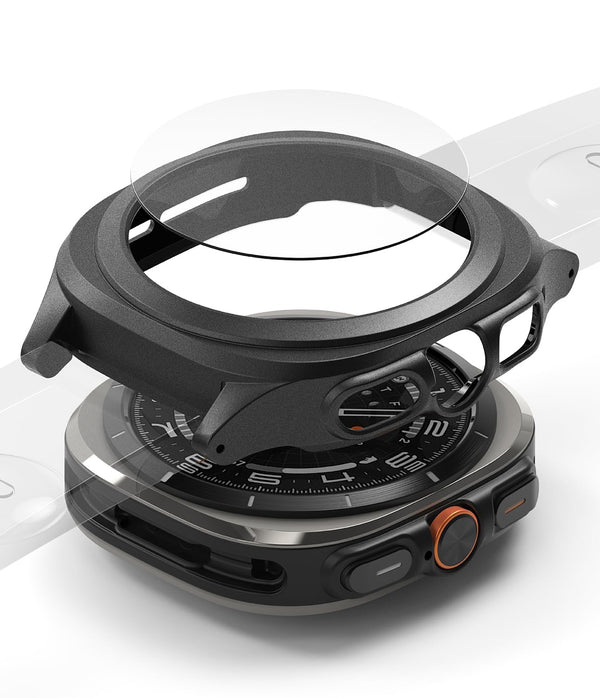 Samsung Galaxy Watch Ultra 47mm Slim Extend Case With  Screen Protector Tempered Glass - Titanium Black