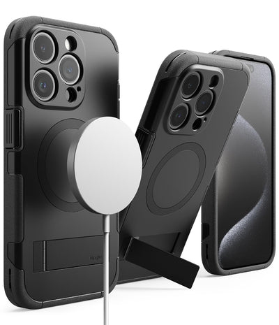 (Refurbished) iPhone 15 Pro Max Back Cover case | Magnetic Alles Stand - Black