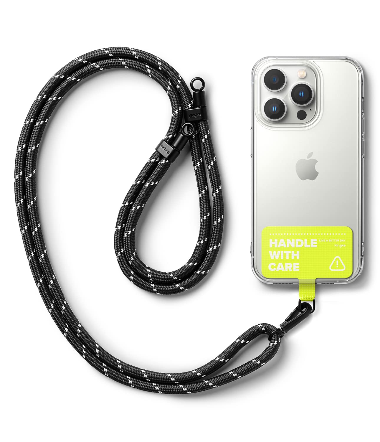 Ringke Holder Link Strap with Neon Green Tarpaulin Tag - Black & White