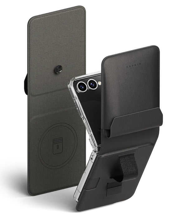 Samsung Galaxy Z Flip 7 Back Cover Case | Folio Grip Wallet Magnetic - Black