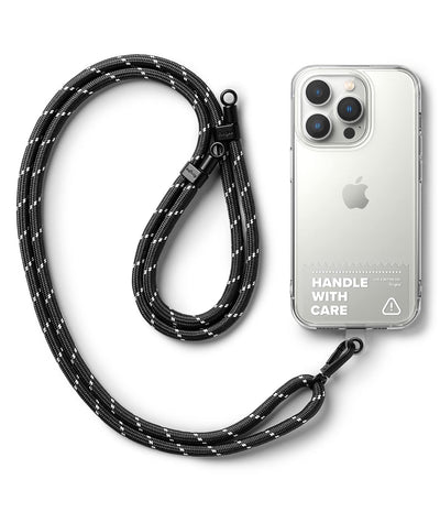 Ringke Adjustable Crossbody Polyester Rope Lanyard (Holder Link Strap with Clear TPU Tag) - Black & White