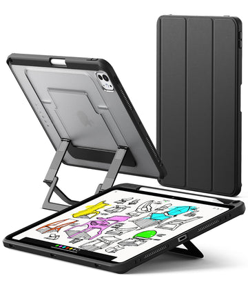 iPad Pro 11" M5 / M4 (2025 / 2024) Tri-Fold Folio Back Cover Case with Multiverse Metal Stand - Black