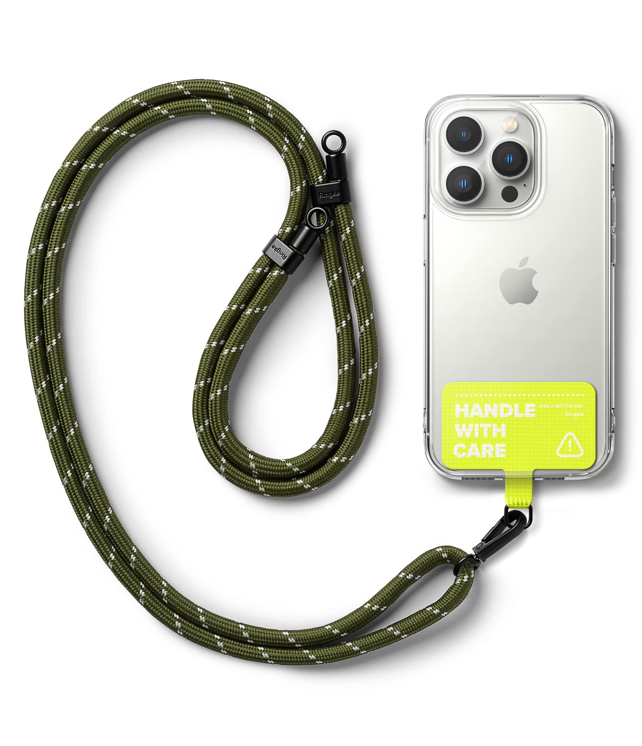 Ringke Holder Link Strap with Neon Green Tarpaulin Tag - Khaki & White