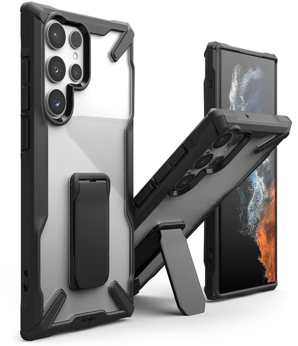 (Refurbished) Ringke Fusion-X Stand Samsung Galaxy S22 Ultra 5G Case Cover Kickstand - Black