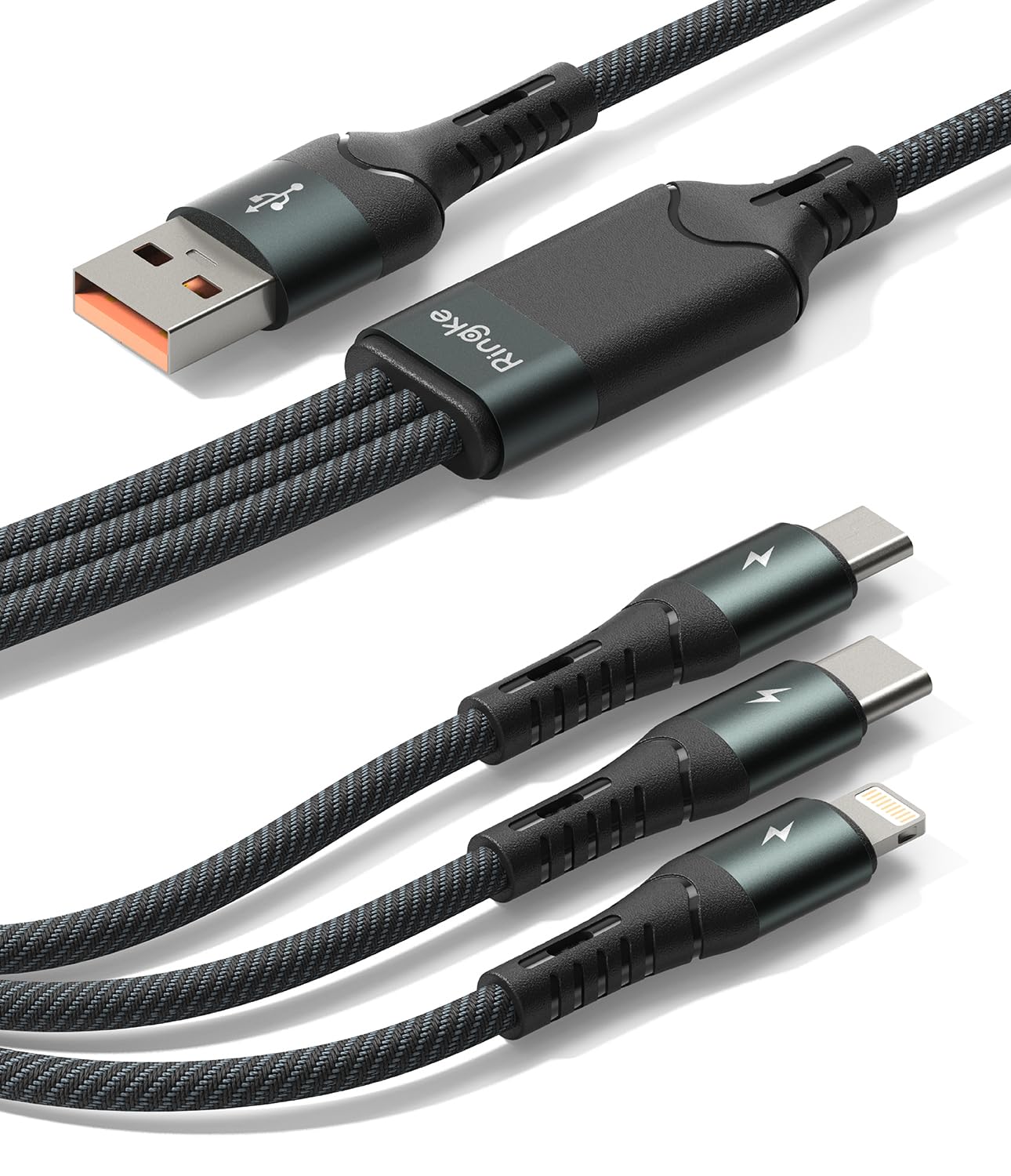 Ringke Micro USB 3-in-1 Fast Charging Multi Cable | Lightning, Type C and Micro USB