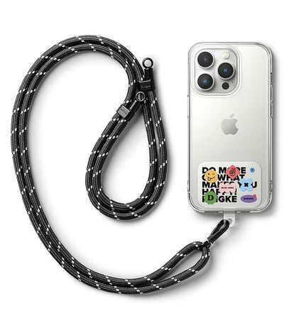 Ringke Holder Link Strap with Graphic Design TPU Tag | Lettering Patch - Black & White