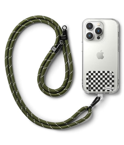 Ringke Holder Link Strap with Graphic Design TPU Tag | Checkerboard Black - Khaki & White