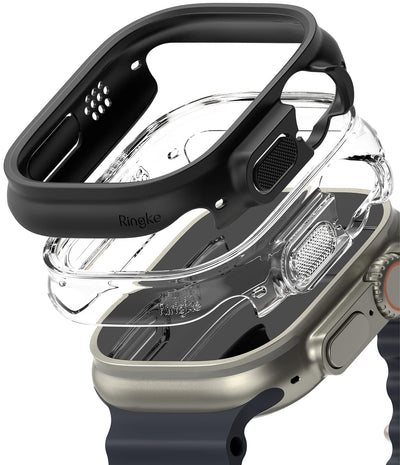 Apple Watch Ultra 2/1 49mm, Bezel Frame Only | Slim case - Clear & Titanium Black [2 Pack]