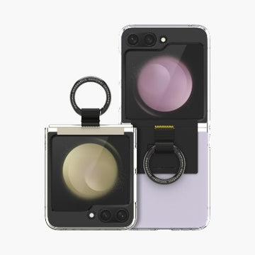 Nat Geo Galaxy Z Flip 5 Back Cover Case | Ring Strap Crystal Slim Fit Case V2  - Clear (Black)