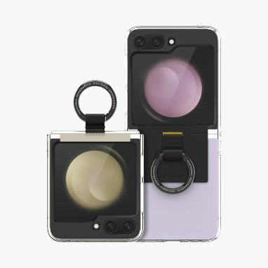 Nat Geo Galaxy Z Flip 5 Back Cover Case | Ring Strap Crystal Slim Fit Case V2  - Clear (Black)