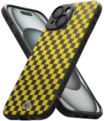 iPhone 15 Plus Back Cover case | Onyx Design - Checkerboard Yellow