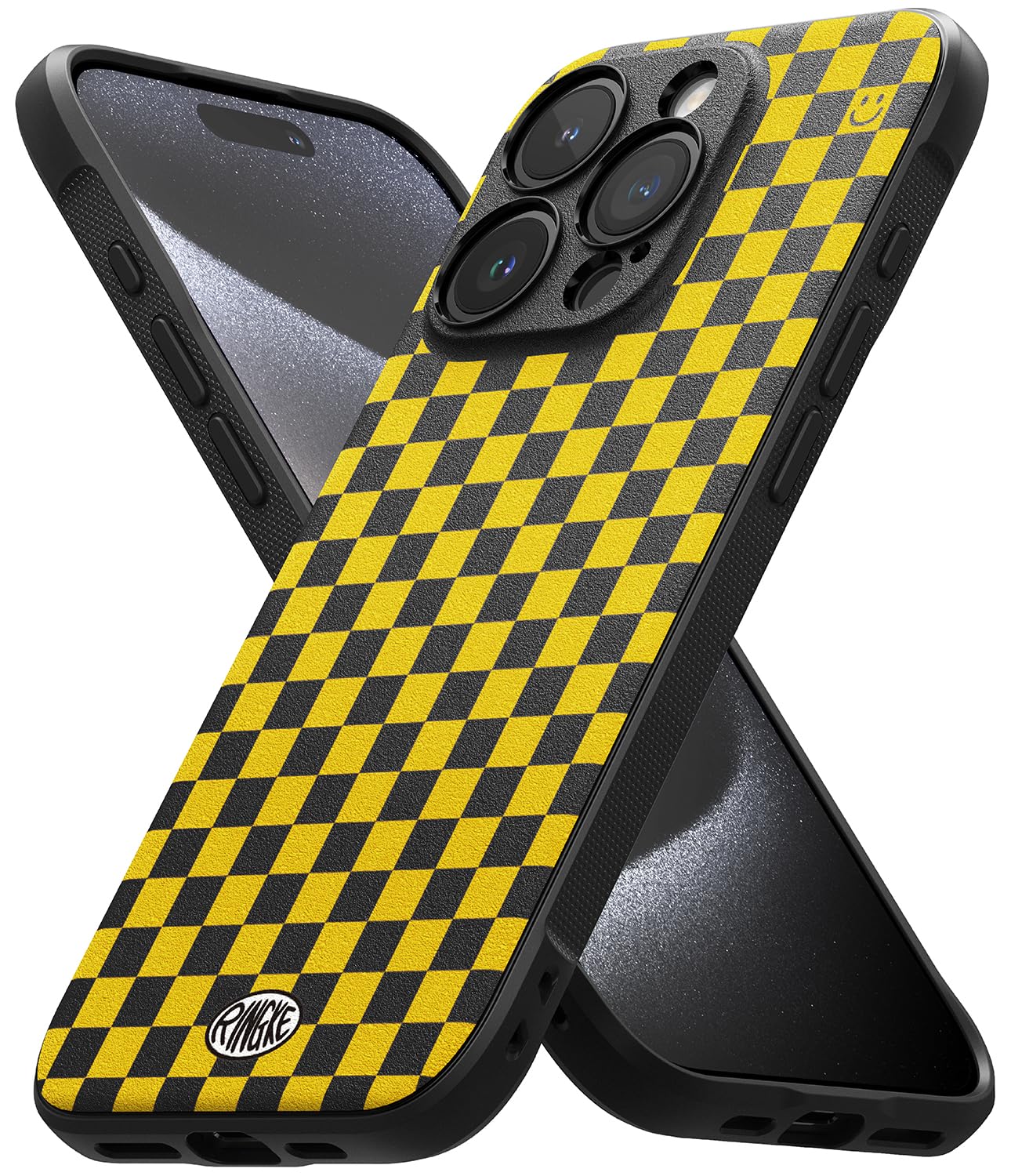 iPhone 15 Pro Back Cover case Onyx Design - Checkerboard Yellow