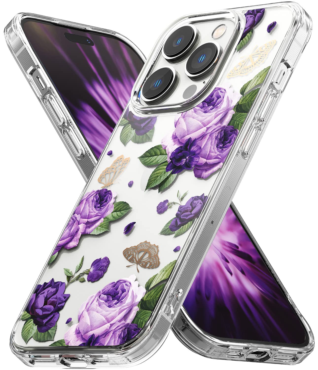 Apple iPhone 14 Pro Max Back Cover Case | Fusion Design - Purple Rose