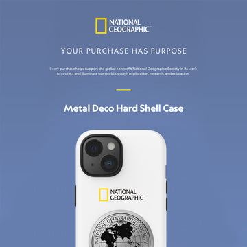 Nat Geo iPhone 15 Plus Back Cover Case | Metal Deco Hard Shell - White