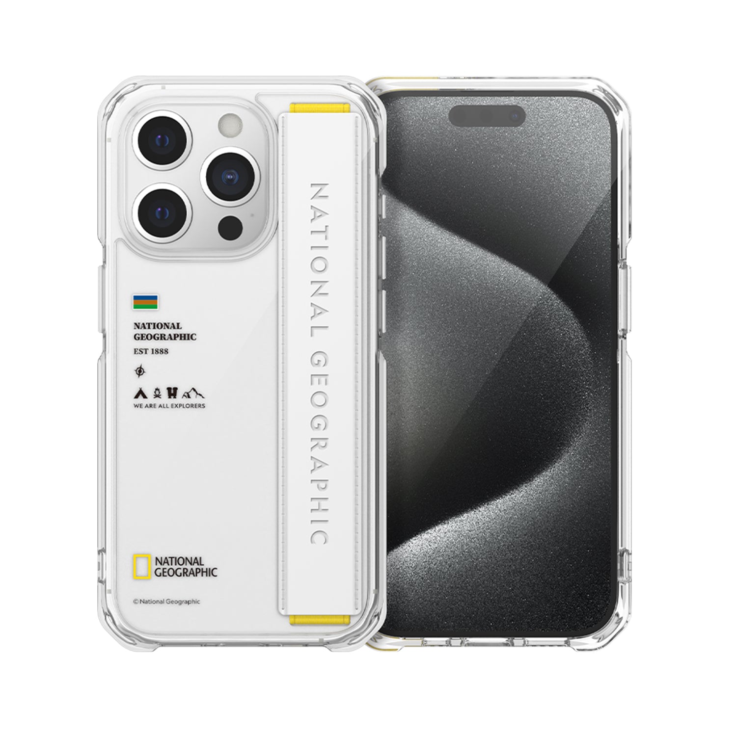 Nat Geo iPhone 15 Pro Max Back Cover Case Strap Clear White