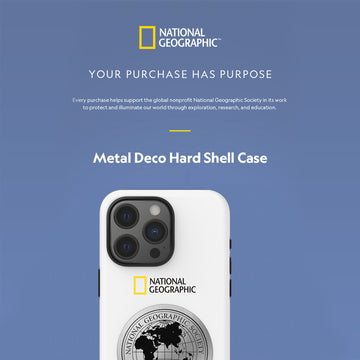 Nat Geo iPhone 15 Pro Back Cover Case | Metal Deco Hard Shell - White