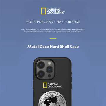 Nat Geo iPhone 15 Pro Max Back Cover Case | Metal Deco Hard Shell - Black
