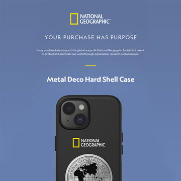 Nat Geo iPhone 15 Back Cover Case | Metal Deco Hard Shell - Black