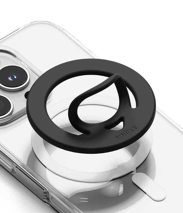 Dual Magnetic Silicone Ring [Compatible with MagSafe Cases]  Finger Ring Grip Holder - Black