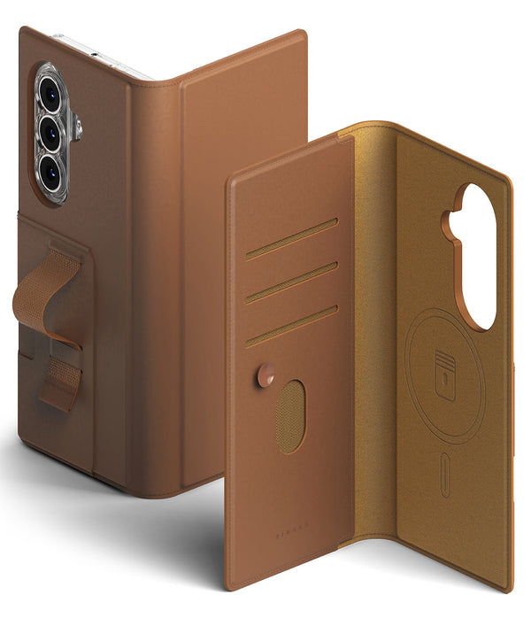 Samsung Galaxy Z Fold 7 Back Cover Case | Folio Grip Wallet Magnetic - Brown
