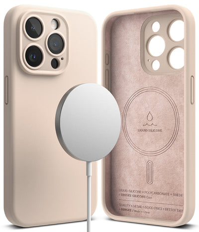 iPhone 15 Pro Max Back Cover case | Silicone Magnetic - Pink Sand