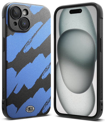 iPhone 15 Plus Back Cover Case | Onyx Design - Blue Brush