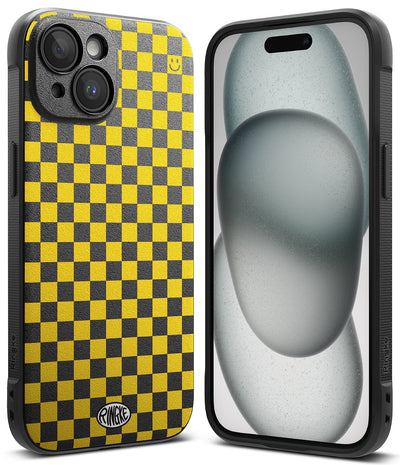 iPhone 15 Plus Back Cover case | Onyx Design - Checkerboard Yellow