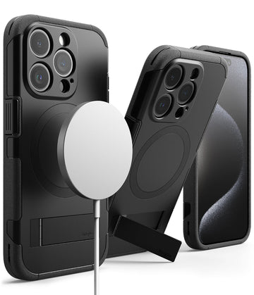iPhone 15 Pro Back Cover case | Magnetic Alles Stand - Gun Metal
