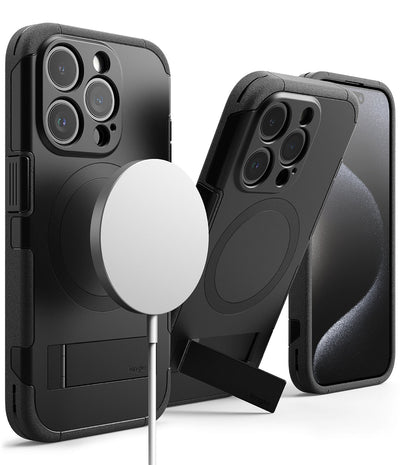 iPhone 15 Pro Back Cover case | Magnetic Alles Stand - Gun Metal