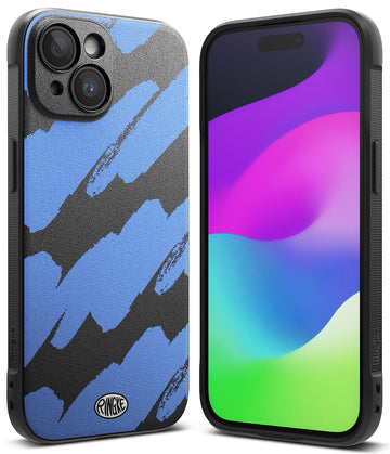 iPhone 15  Back Cover case Onyx Design - Blue Brush