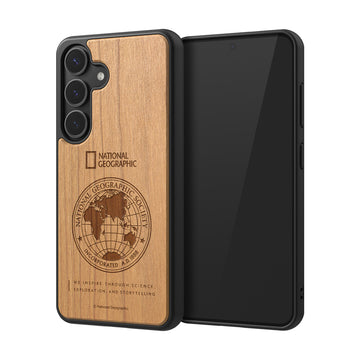 Nat Geo Galaxy S25 Back Cover Case | Nature Wood Case V3 (Big Logo & Global Seal) - Cherrywood