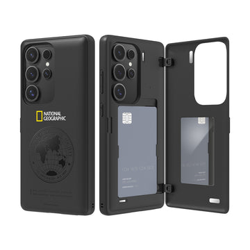 Nat Geo Galaxy S25 Ultra Back Cover Case | Global Seal Card Door Bumper - Black