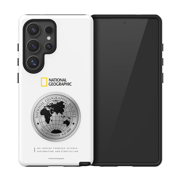 Nat Geo Galaxy S25 Ultra Back Cover Case | Metal Deco Hard Shell Case - White