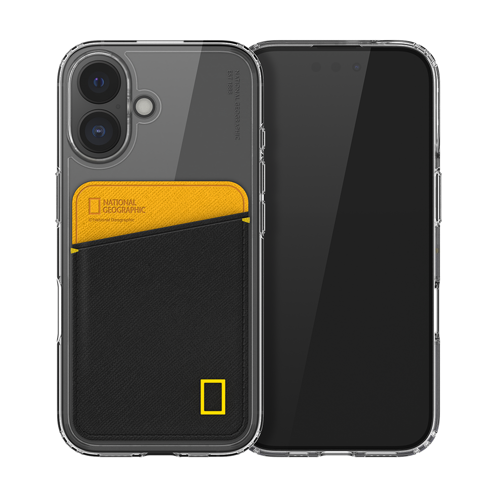 Nat Geo iPhone 16 Back Cover Case | Card Pocket V2 - Yellow & Black