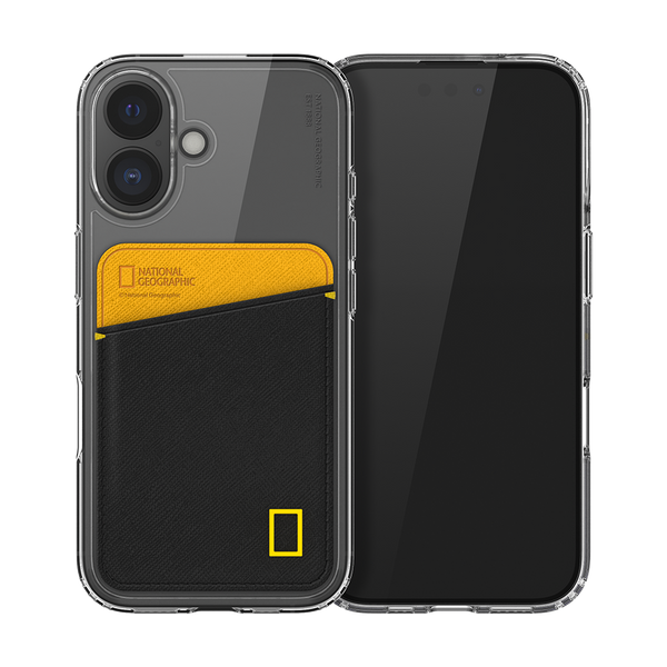 Nat Geo iPhone 16 Back Cover Case | Card Pocket V2 - Yellow & Black