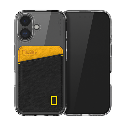 Nat Geo iPhone 16 Back Cover Case | Card Pocket V2 - Yellow & Black